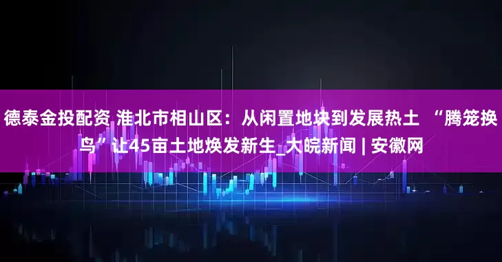 德泰金投配资 淮北市相山区：从闲置地块到发展热土  “腾笼换鸟”让45亩土地焕发新生_大皖新闻 | 安徽网