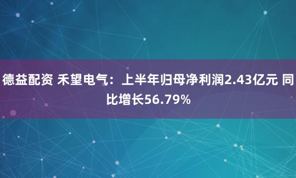 德益配资 禾望电气：上半年归母净利润2.43亿元 同比增长56.79%